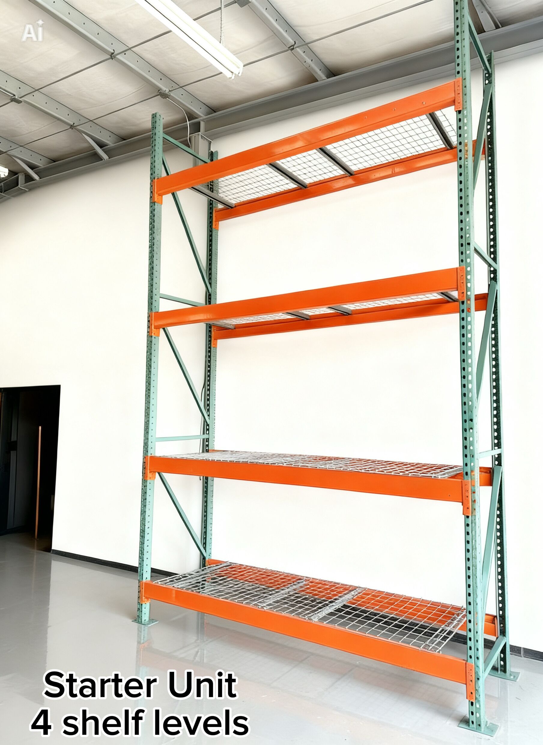 Starter Section on Used Pallet Rack, Four Beam Levels
